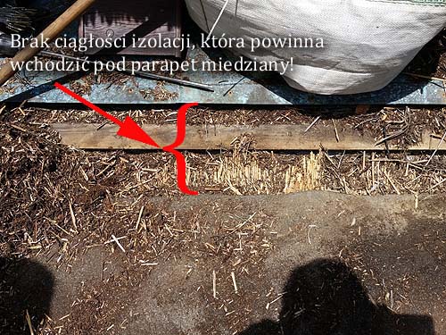 Failure to make the underlayment of the shallow veneer - lack of continuity of waterproofing under the thatched roofs