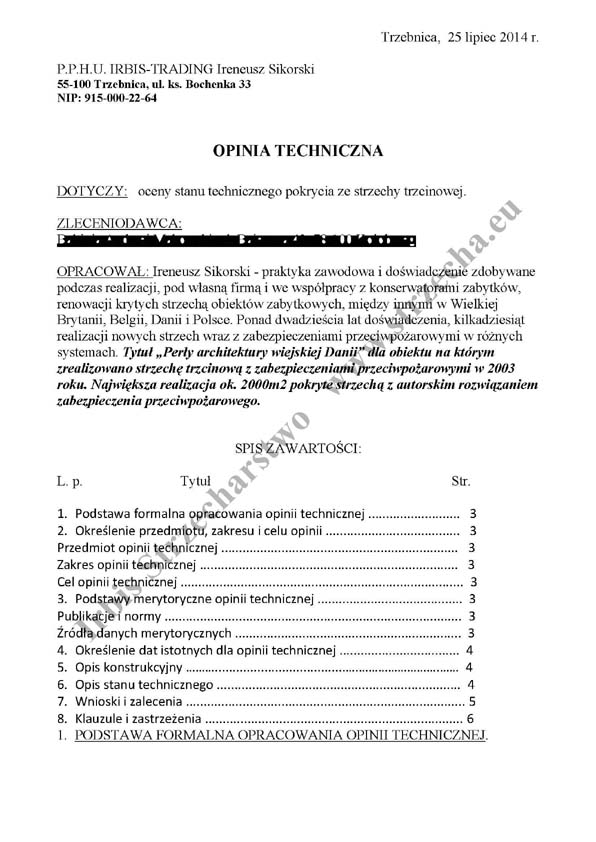 Thatch, reed roof: Sample technical opinion p.1